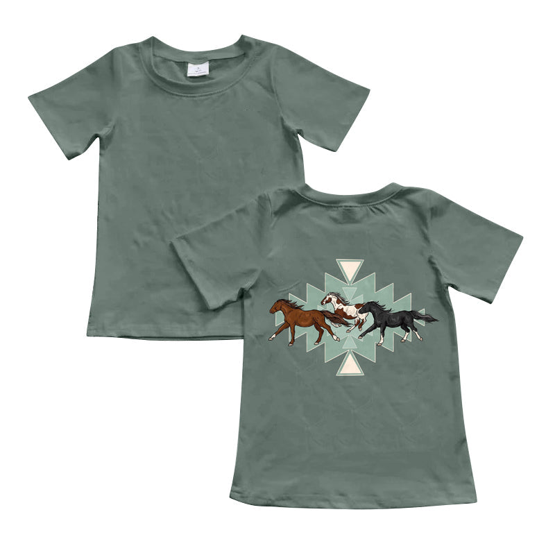 Short sleeves horse aztec western kids shirt