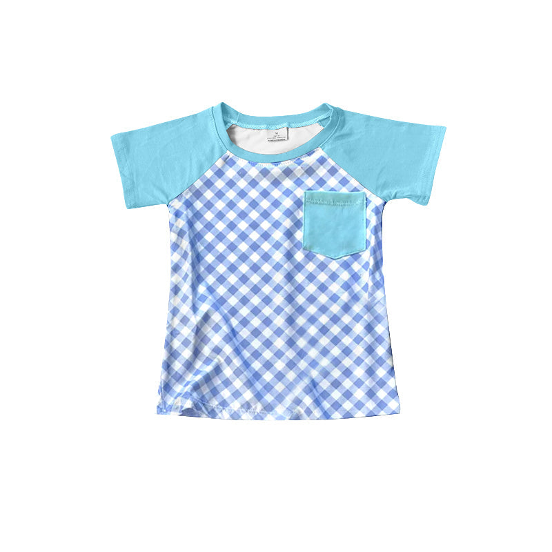 Short sleeves pocket plaid kids boys summer raglan