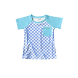 Short sleeves pocket plaid kids boys summer raglan
