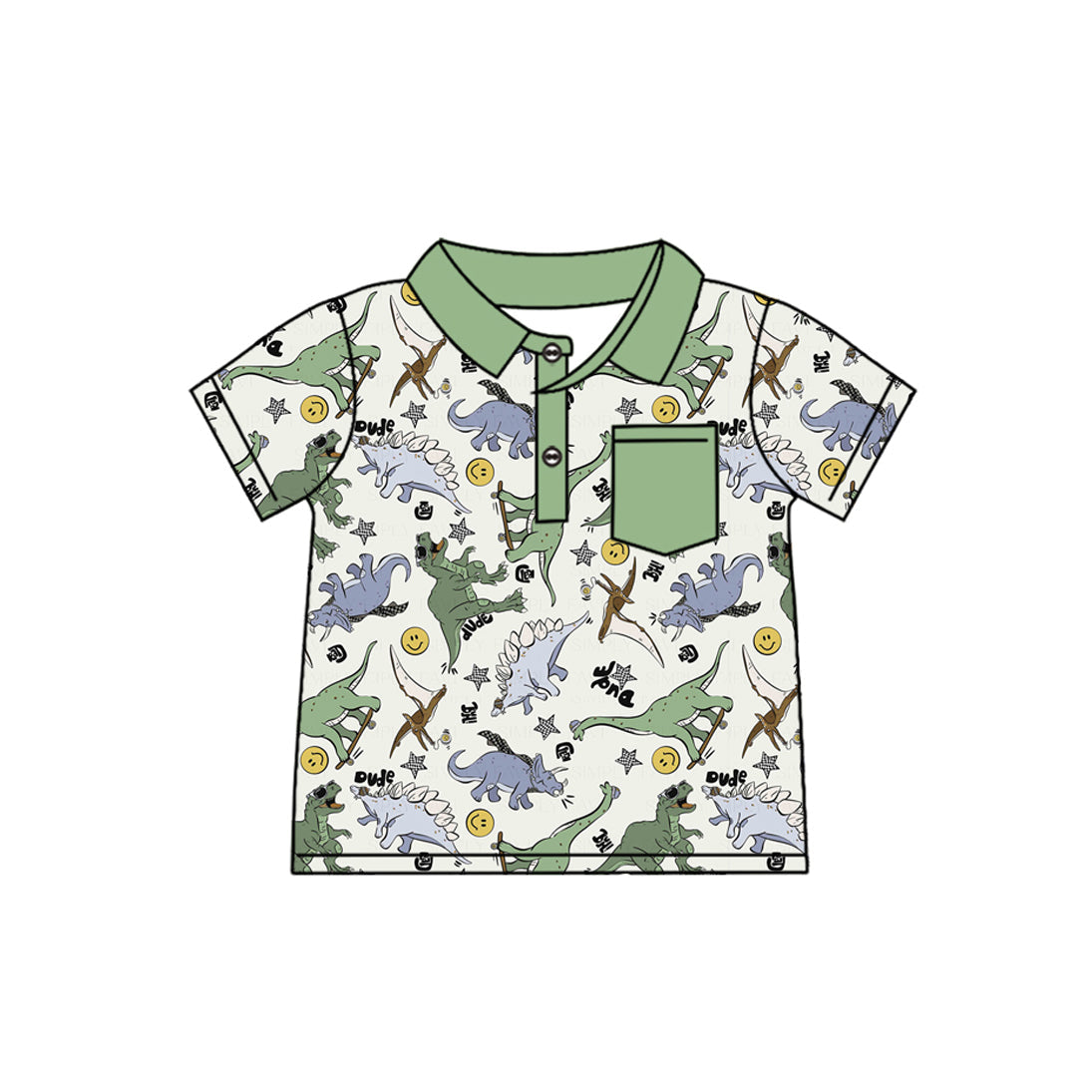 Short sleeves pocket dinosaur kids boys polo shirt