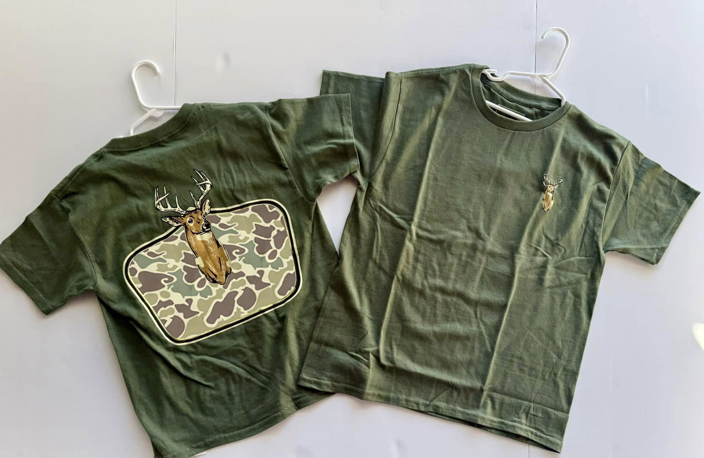 Short sleeves olive camo deer kids boys shirt