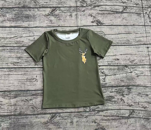 Short sleeves olive camo deer kids boys shirt