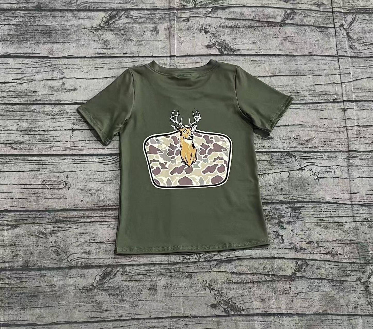 Short sleeves olive camo deer kids boys shirt