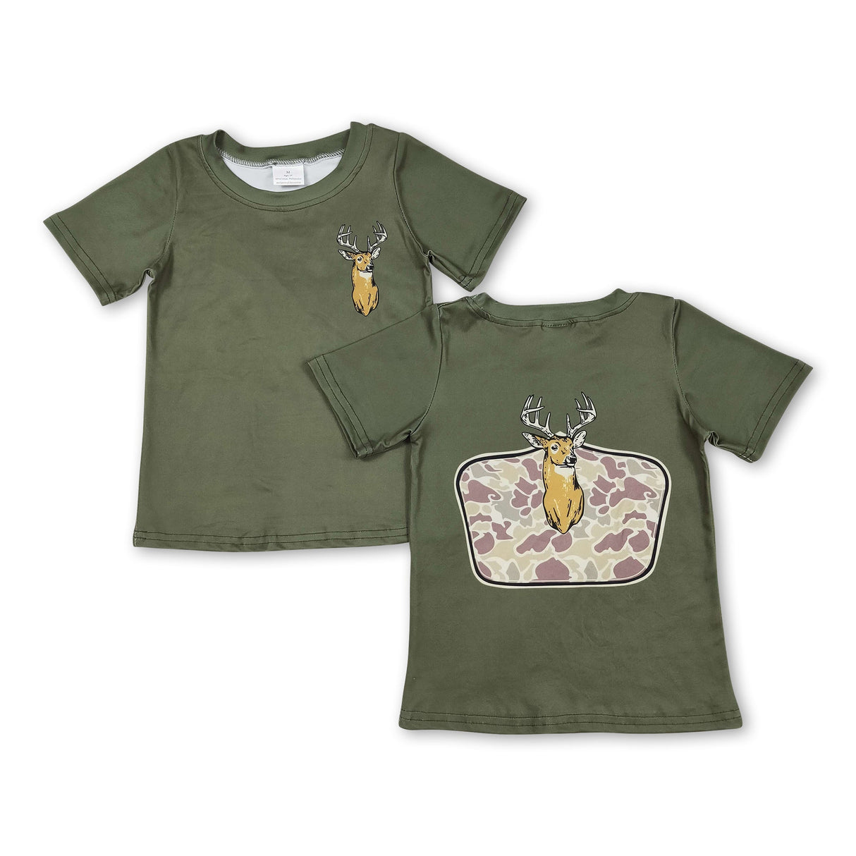 Short sleeves olive camo deer kids boys shirt