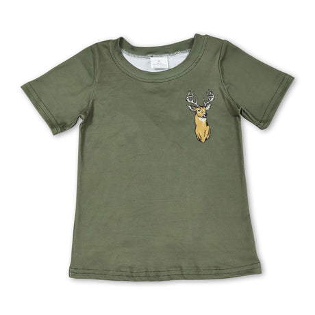 Short sleeves olive camo deer kids boys shirt