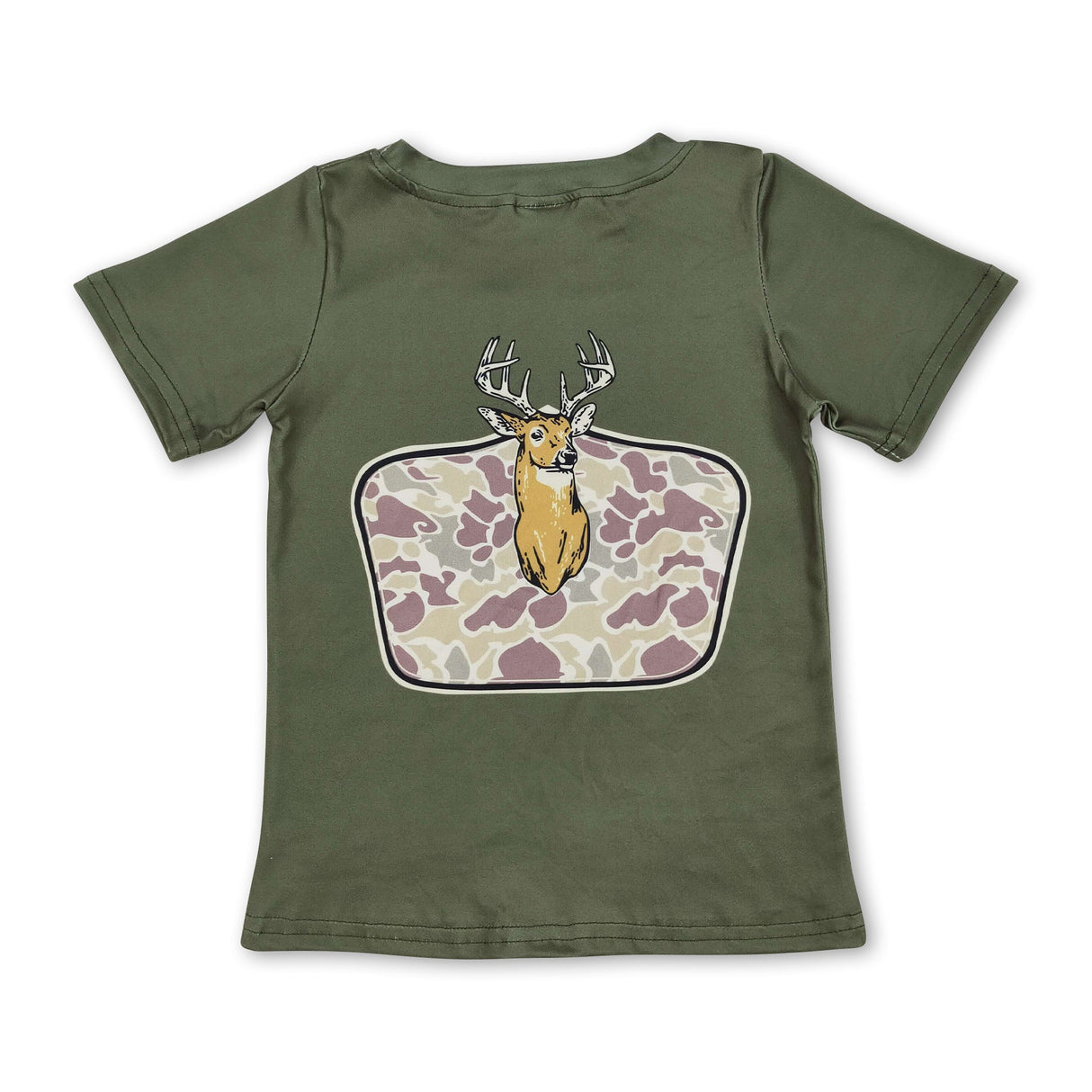 Short sleeves olive camo deer kids boys shirt