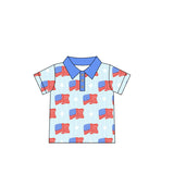 Short sleeves flag stars kids boys 4th of july polo shirt