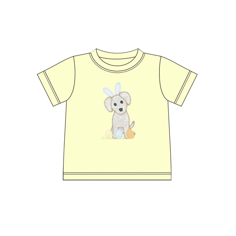 Yellow short sleeves dog eggs baby boy Easter shirt