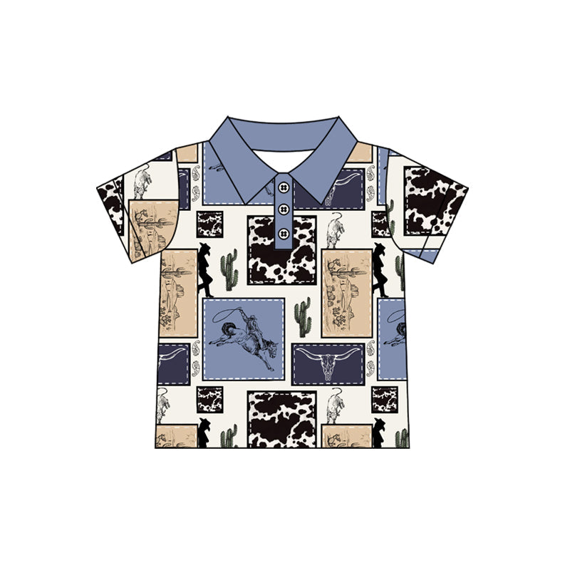 Short sleeves cactus rodeo kids boys polo shirt