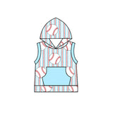 Sleeveless light blue pocket baseball kids boys hoodie