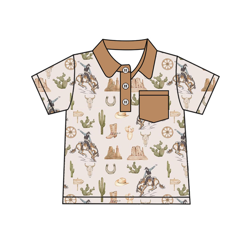 Khaki pocket cactus rodeo western kids boys polo shirt