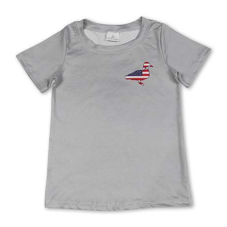 Grey short sleeves stars stripe duck boys 4th of july shirt