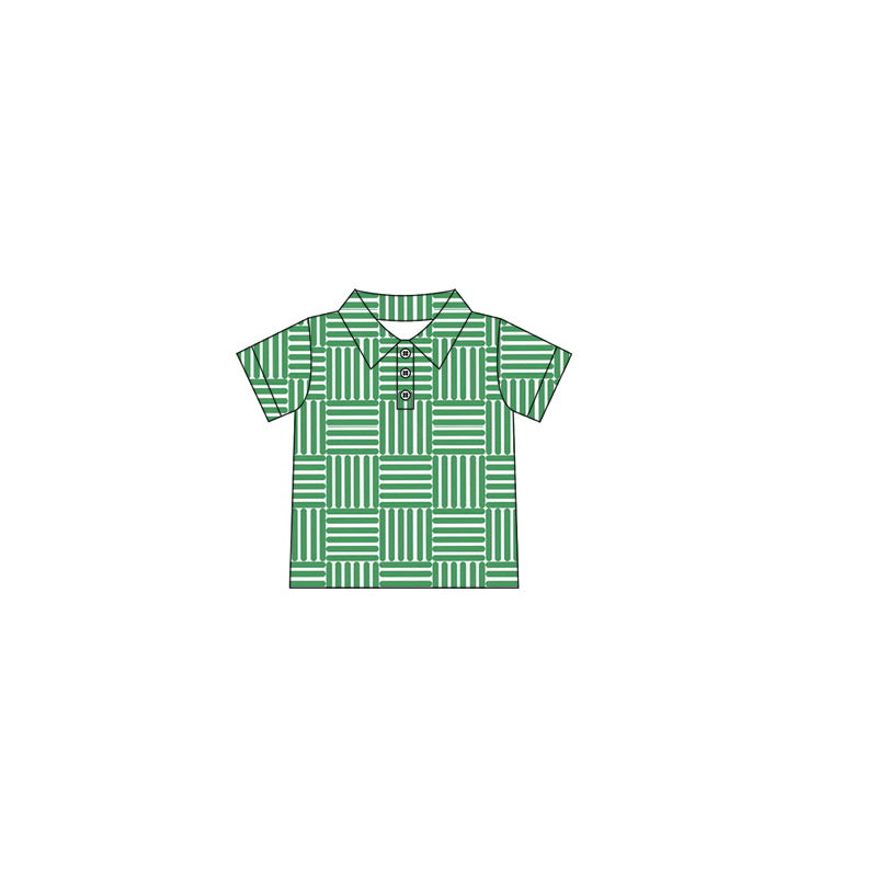 Short sleeves green plaid kids boys polo shirt