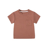 Brown short sleeves pocket cotton kids boys shirt