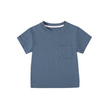 Blue short sleeves pocket cotton kids boys shirt