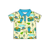 Blue short sleeves fishing kids boys polo shirt