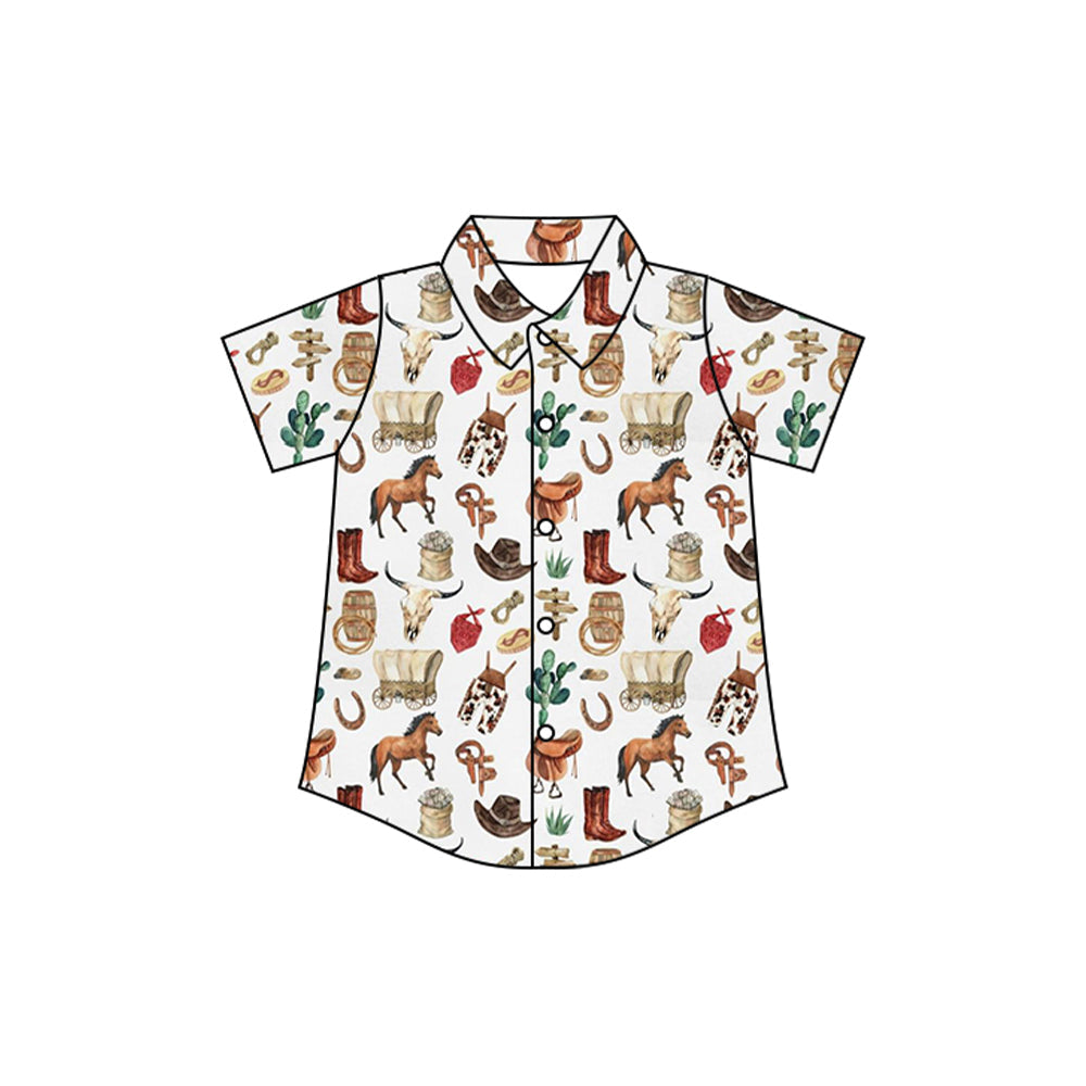 Short sleeves horse western kids boys button down shirt