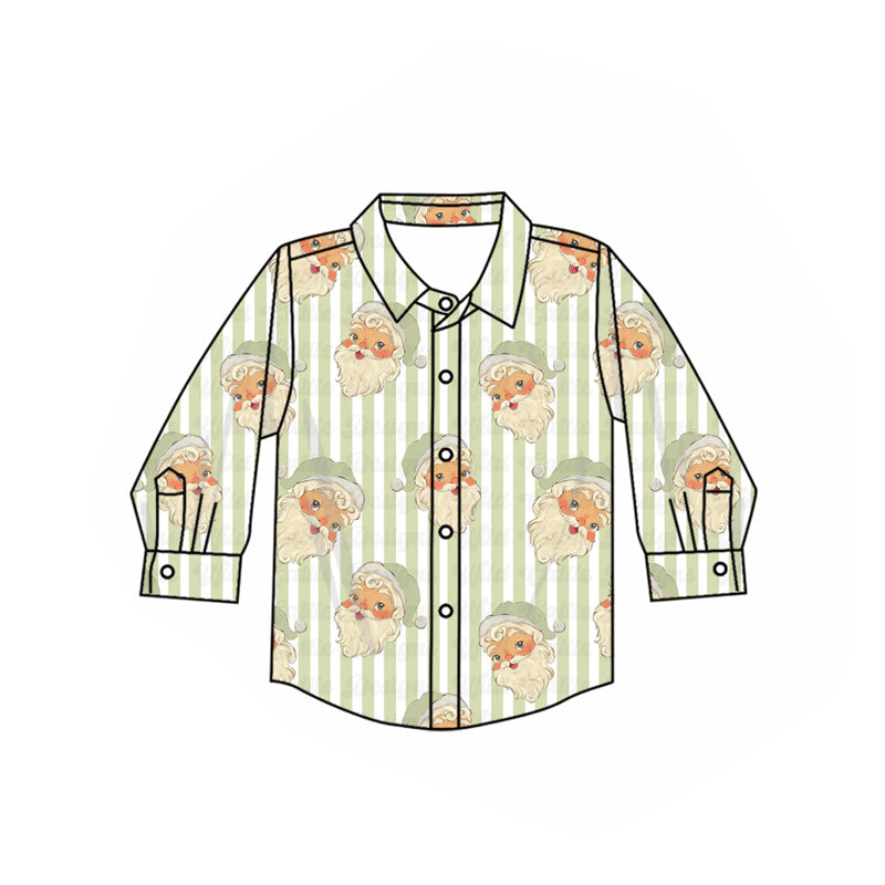 Stripe santa kids boys Christmas button down shirt