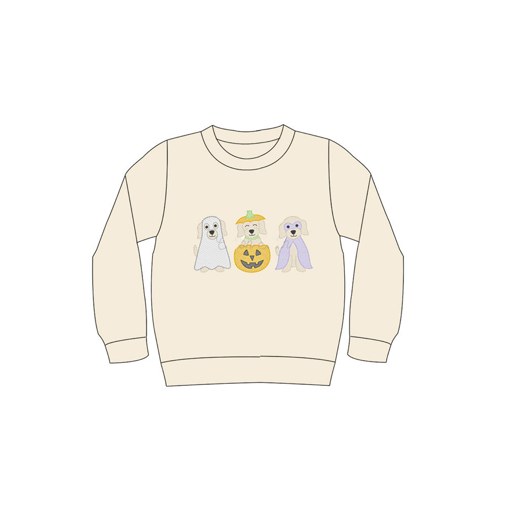 Long sleeves beige dog pumpkin kids Halloween shirt