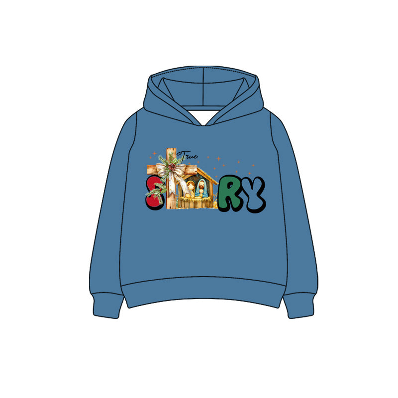 Long sleeves true story nativity kids Christmas hoodie