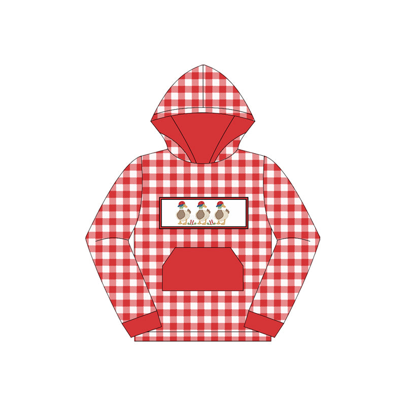 Red polka dots duck plaid pocket baby kids hoodie