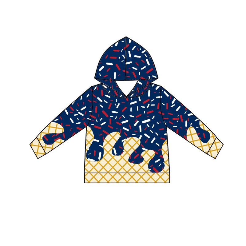Long sleeves blue red ice cream sprinkle boys hoodie