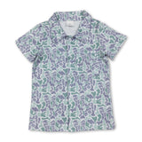 Short sleeves light green camo kids boys button down shirt