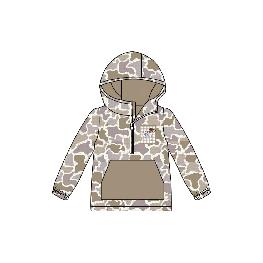 Long sleeves pocket camo plaid dog kids boys zipper hoodie
