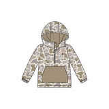 Long sleeves pocket camo plaid dog kids boys zipper hoodie