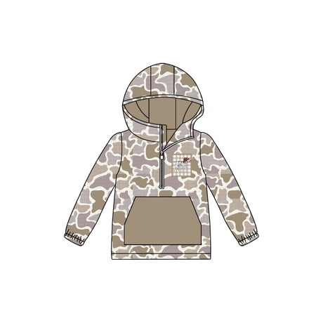 Long sleeves pocket camo plaid dog kids boys zipper hoodie