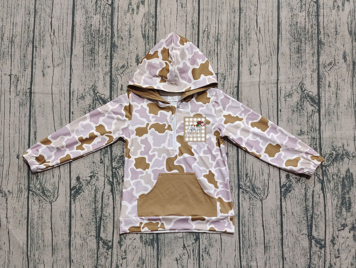 Long sleeves pocket camo plaid dog kids boys zipper hoodie