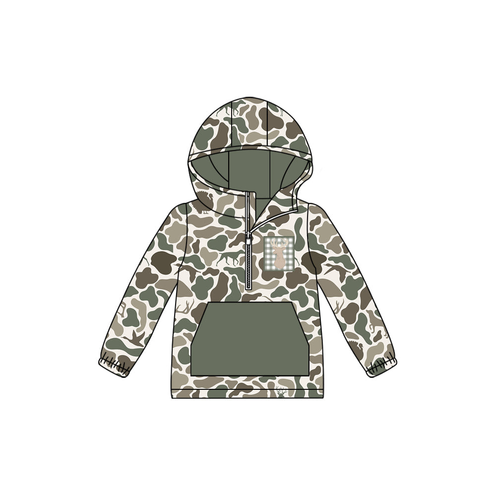Long sleeves pocket duck deer dog camo kids boys zipper hoodie