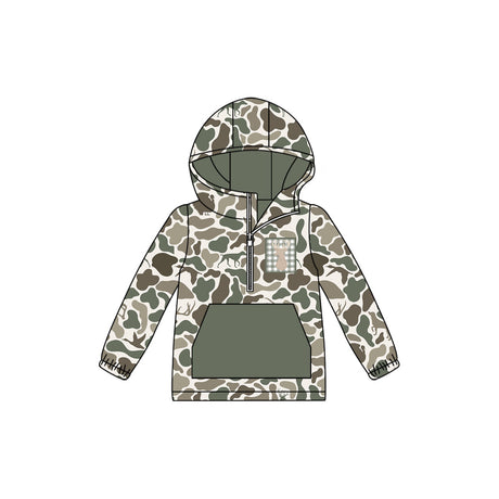 Long sleeves pocket duck deer dog camo kids boys zipper hoodie