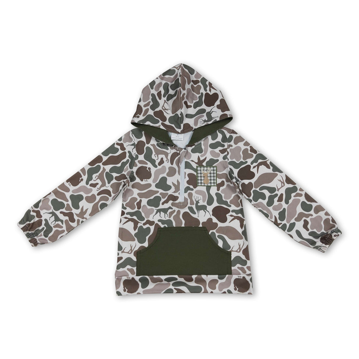 Long sleeves pocket duck deer dog camo kids boys zipper hoodie
