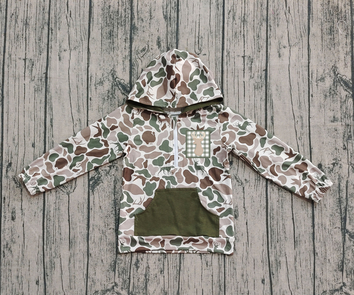 Long sleeves pocket duck deer dog camo kids boys zipper hoodie