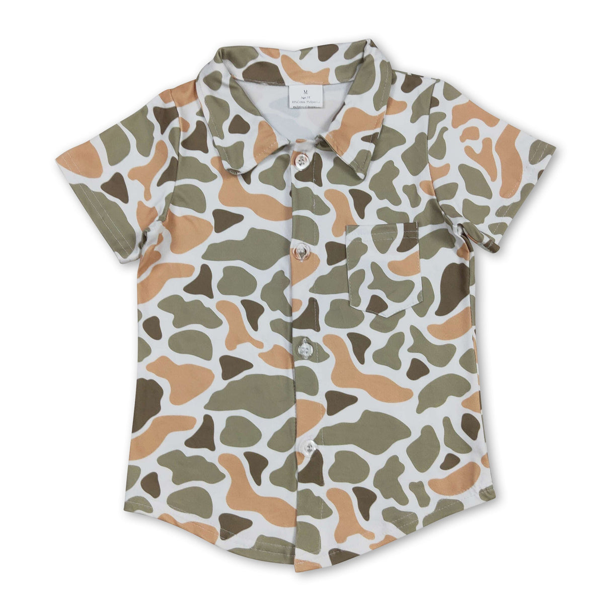 Short sleeves light color camo kids boys button down shirt