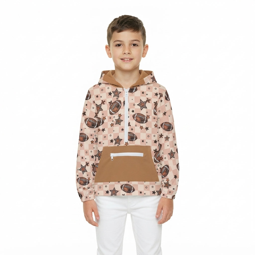 Long sleeves plaid football stars kids boys zip hoodie