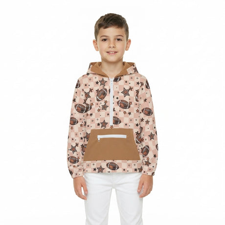 Long sleeves plaid football stars kids boys zip hoodie