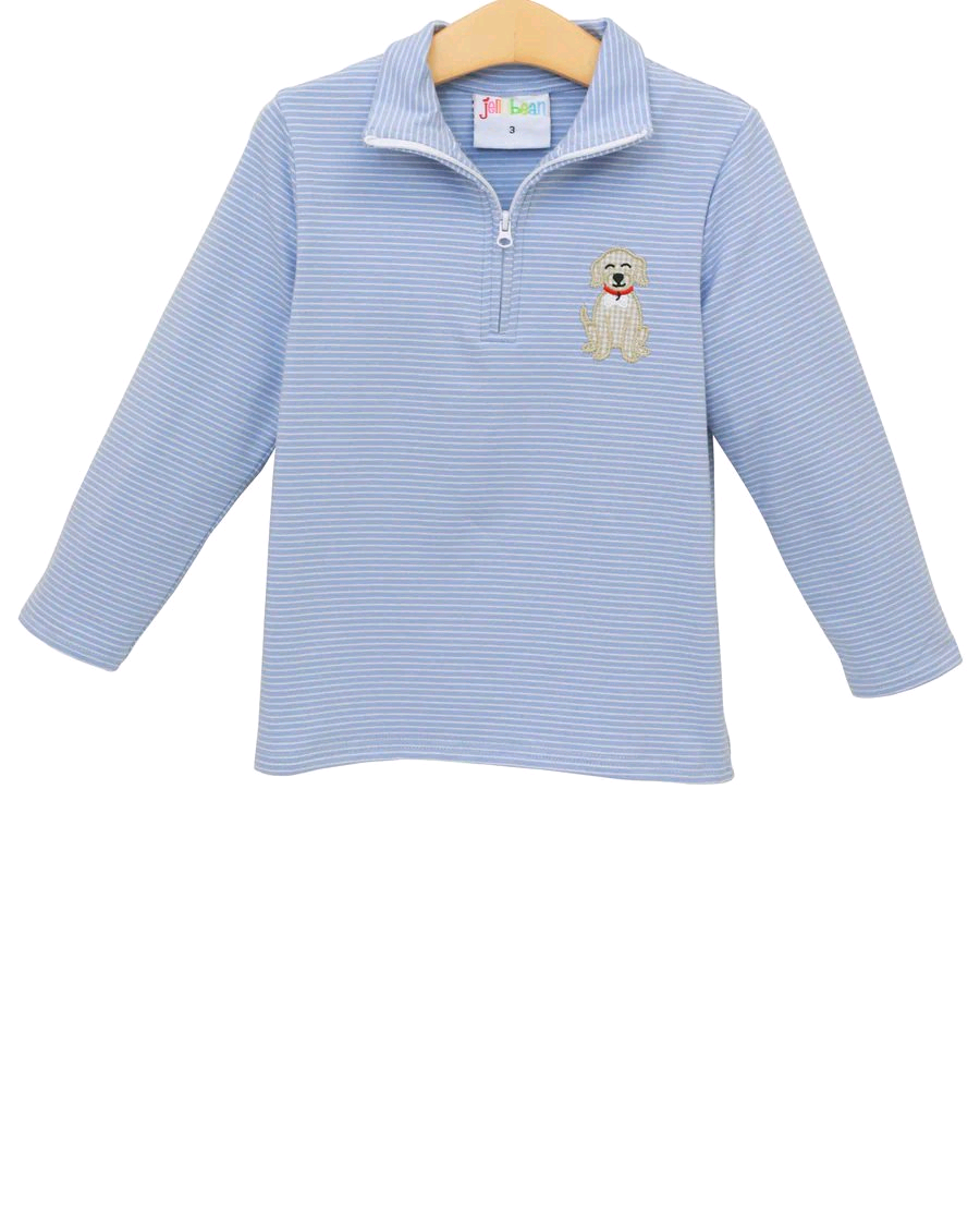 Long sleeves light blue stripe dog kids boys zip pullover