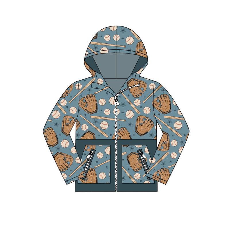 Long sleeves baseball pockets hooded kids jacket