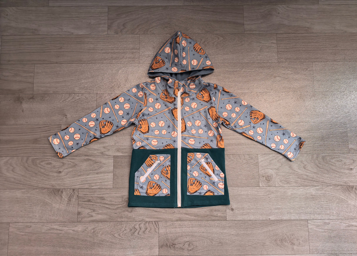Long sleeves baseball pockets hooded kids jacket