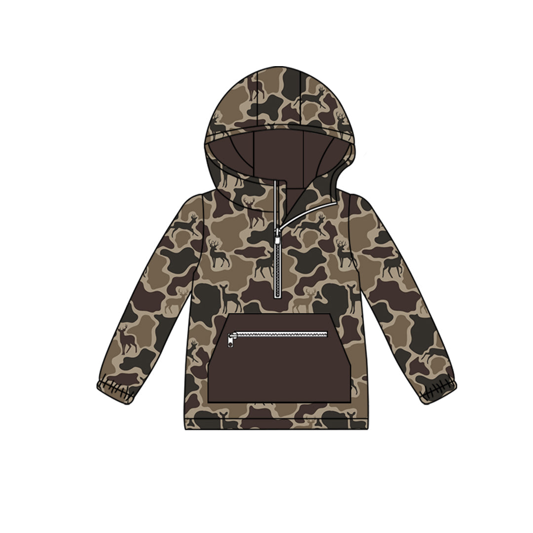 Long sleeves camo deer pocket zipper boy hoodie
