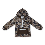 Long sleeves camo deer pocket zipper boy hoodie