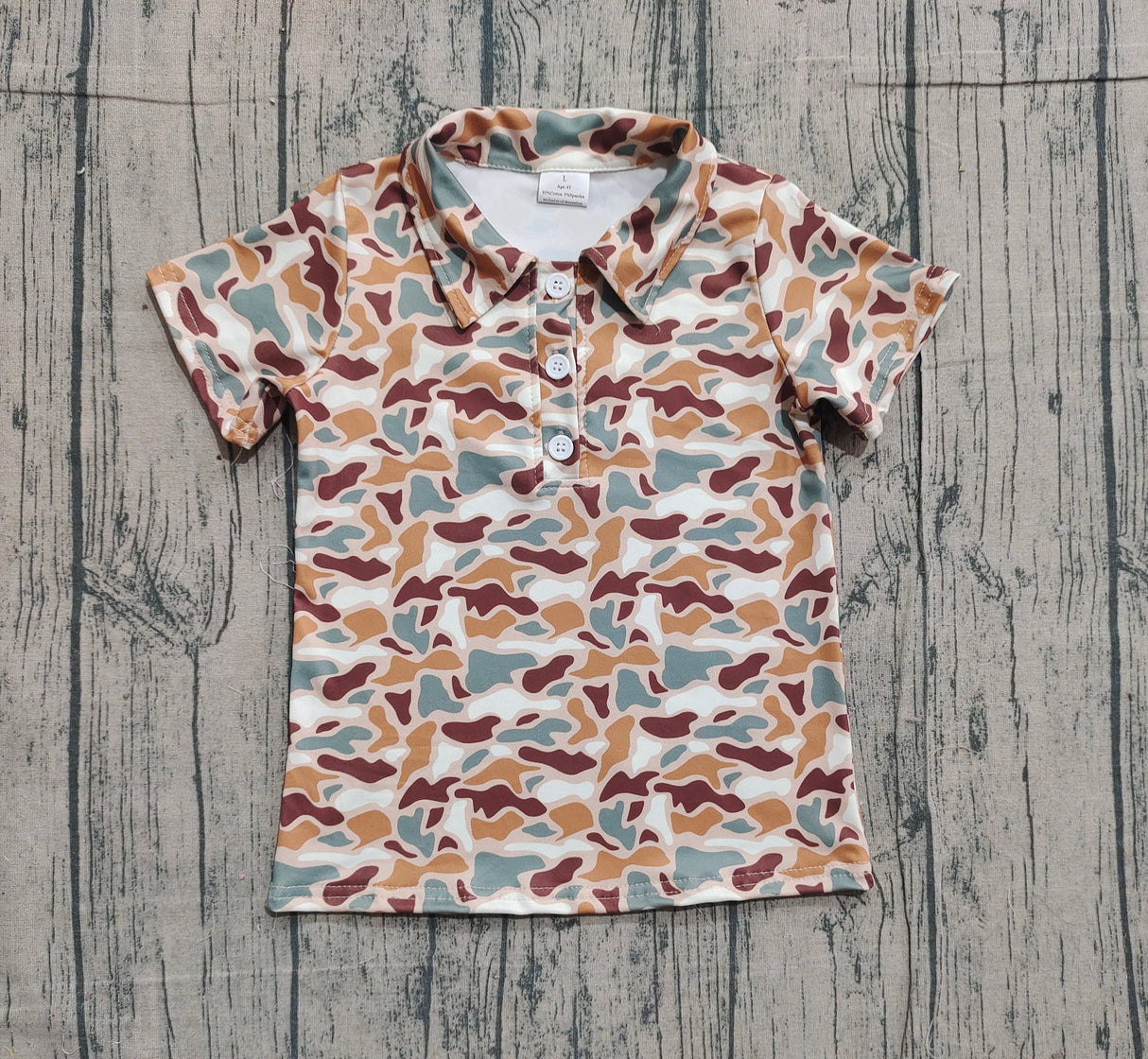 Short sleeves white brown camo kids boys polo shirt