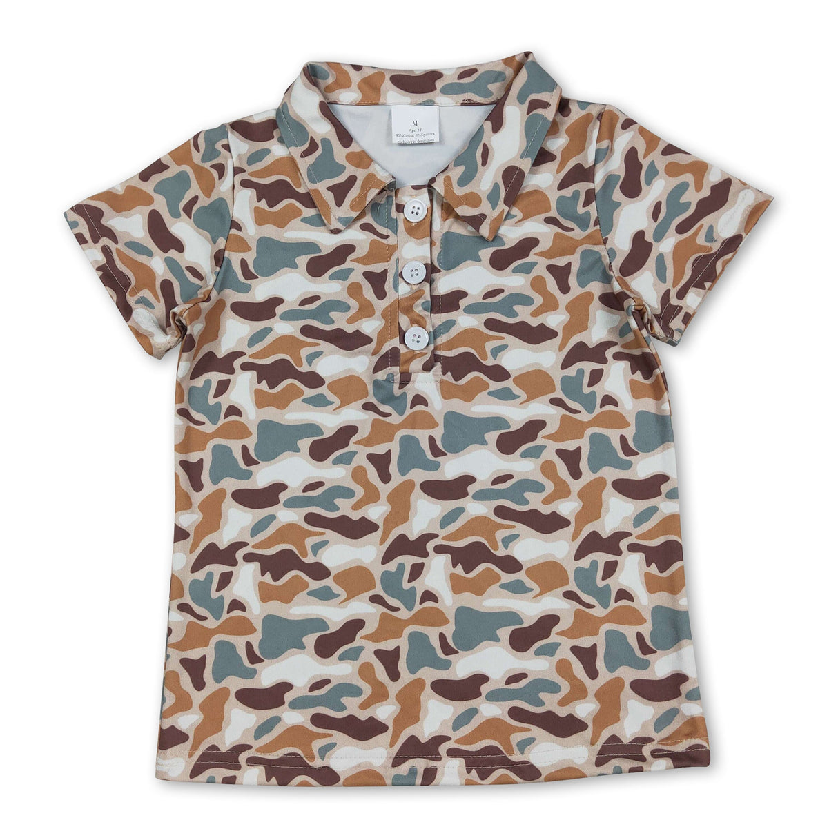 Short sleeves white brown camo kids boys polo shirt