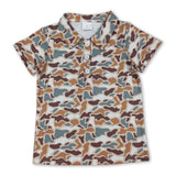 Short sleeves white brown camo kids boys polo shirt