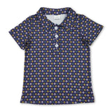 Purple green yellow short sleeves boys mardi gras polo shirt