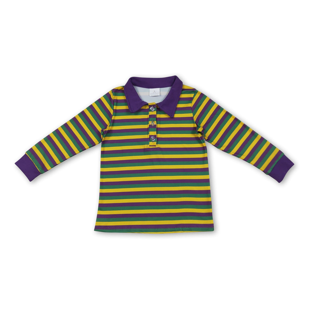 Purple green yellow stripe boys mardi gras polo shirt