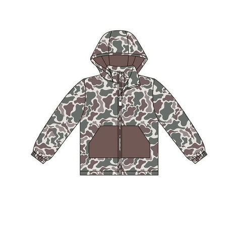 Long sleeves camo pocket zipper kids hooded jacket