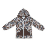 Long sleeves camo pocket zipper kids hooded jacket